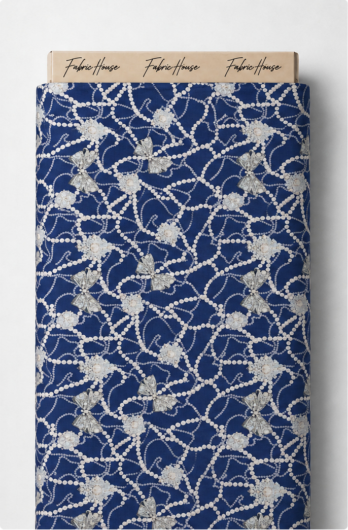 Indigo White Branch Pattern poly-cotton full roll
