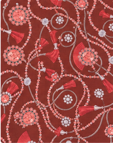 Terracotta Botanical Swirls poly-cotton, print close up