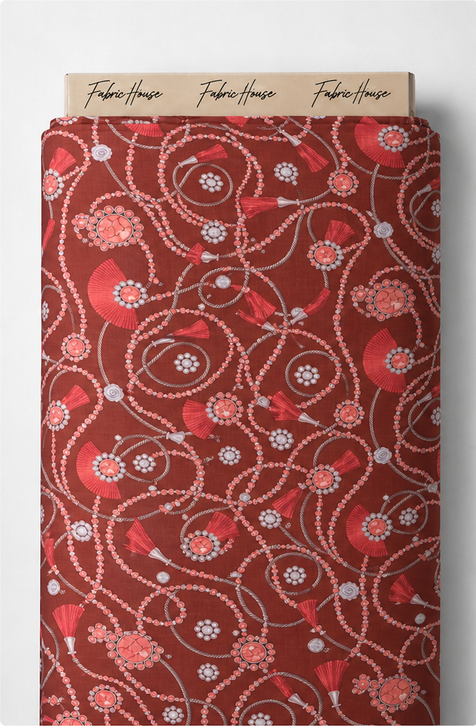 Terracotta Botanical Swirls poly-cotton full roll