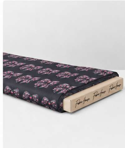 Charcoal Pink Botanical Motifs poly-cotton folded