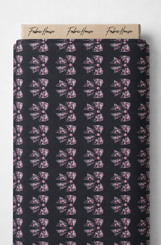 Charcoal Pink Botanical Motifs poly-cotton full roll