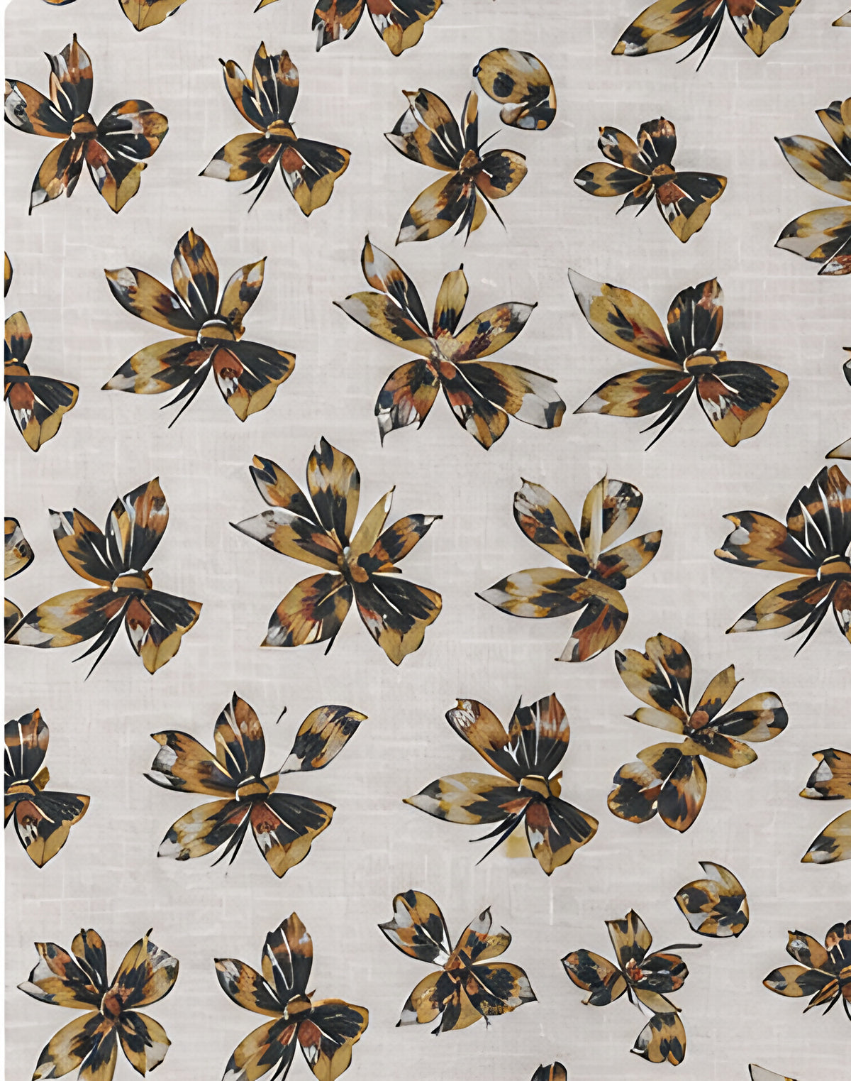 Cream Olive Botanical Sprigs poly-cotton, print close up