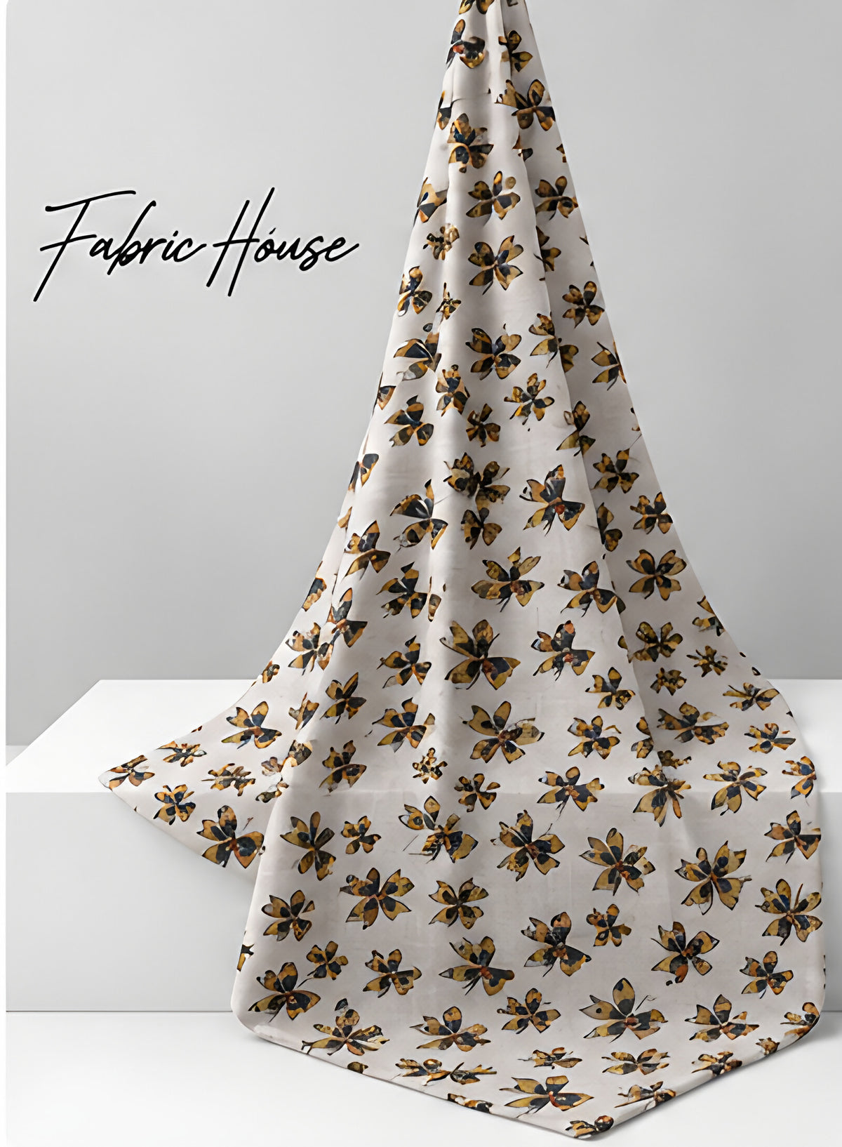 Cream Olive Botanical Sprigs poly-cotton draped to show fall