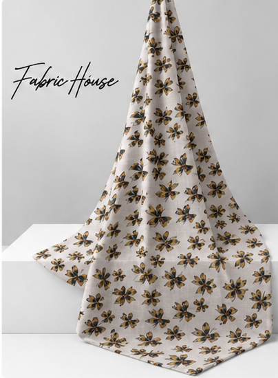 Cream Olive Botanical Sprigs poly-cotton draped to show fall