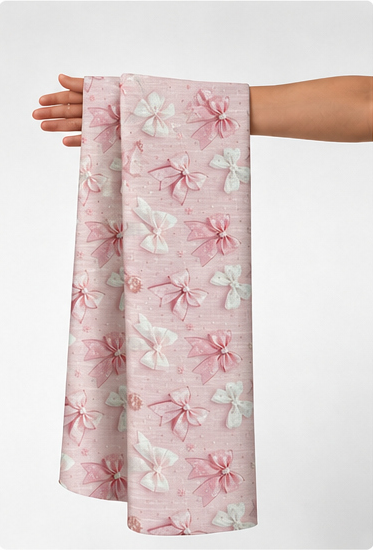 Blush Delicate Floral Sprigs poly-cotton held in hand for scale