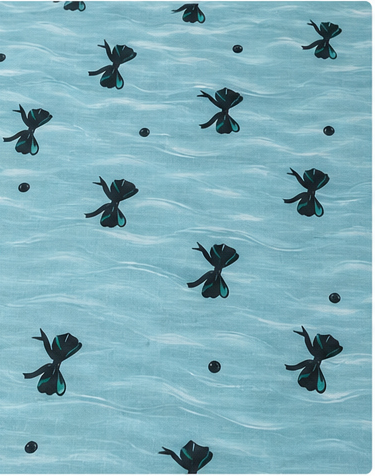 Aqua Black Tiny Floral poly-cotton, print close up