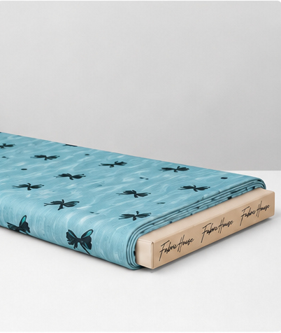 Aqua Black Tiny Floral poly-cotton folded