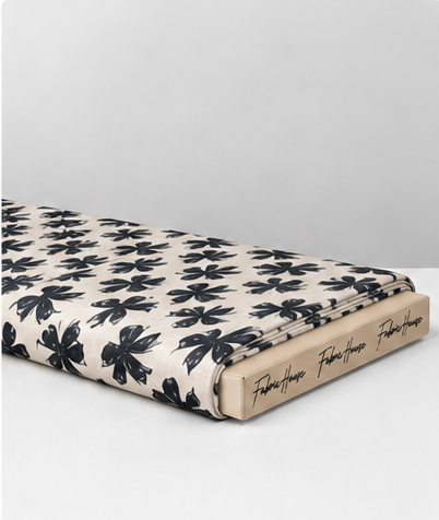 Ivory Black Bold Leaf Print poly-cotton folded