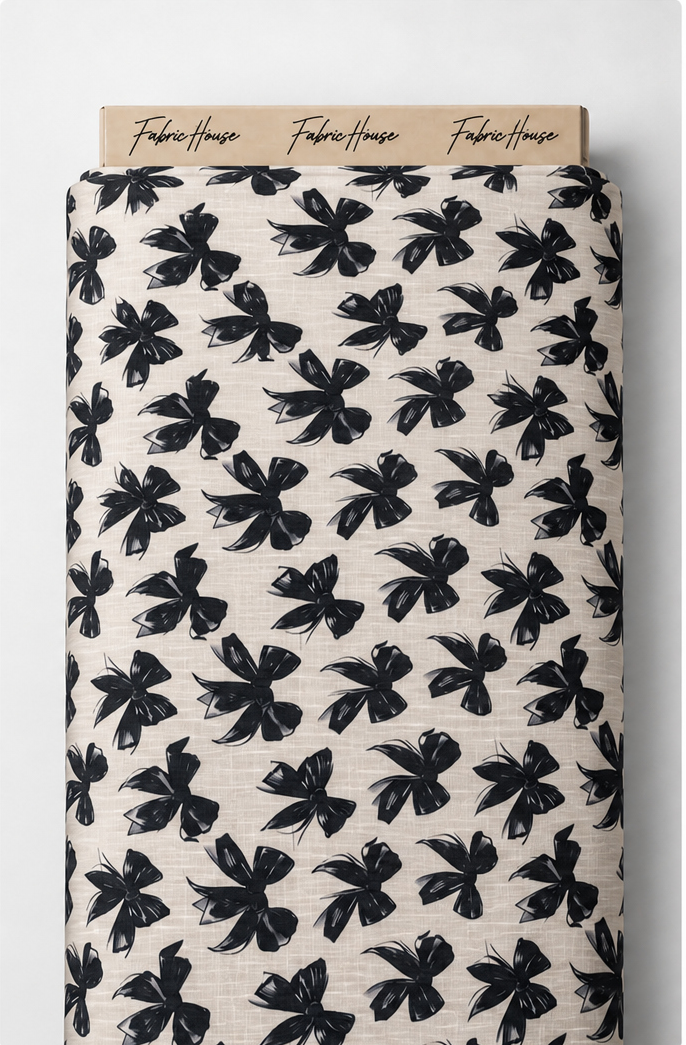 Ivory Black Bold Leaf Print poly-cotton full roll
