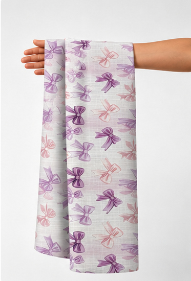 Pale Pink Lavender Floral poly-cotton held in hand for scale