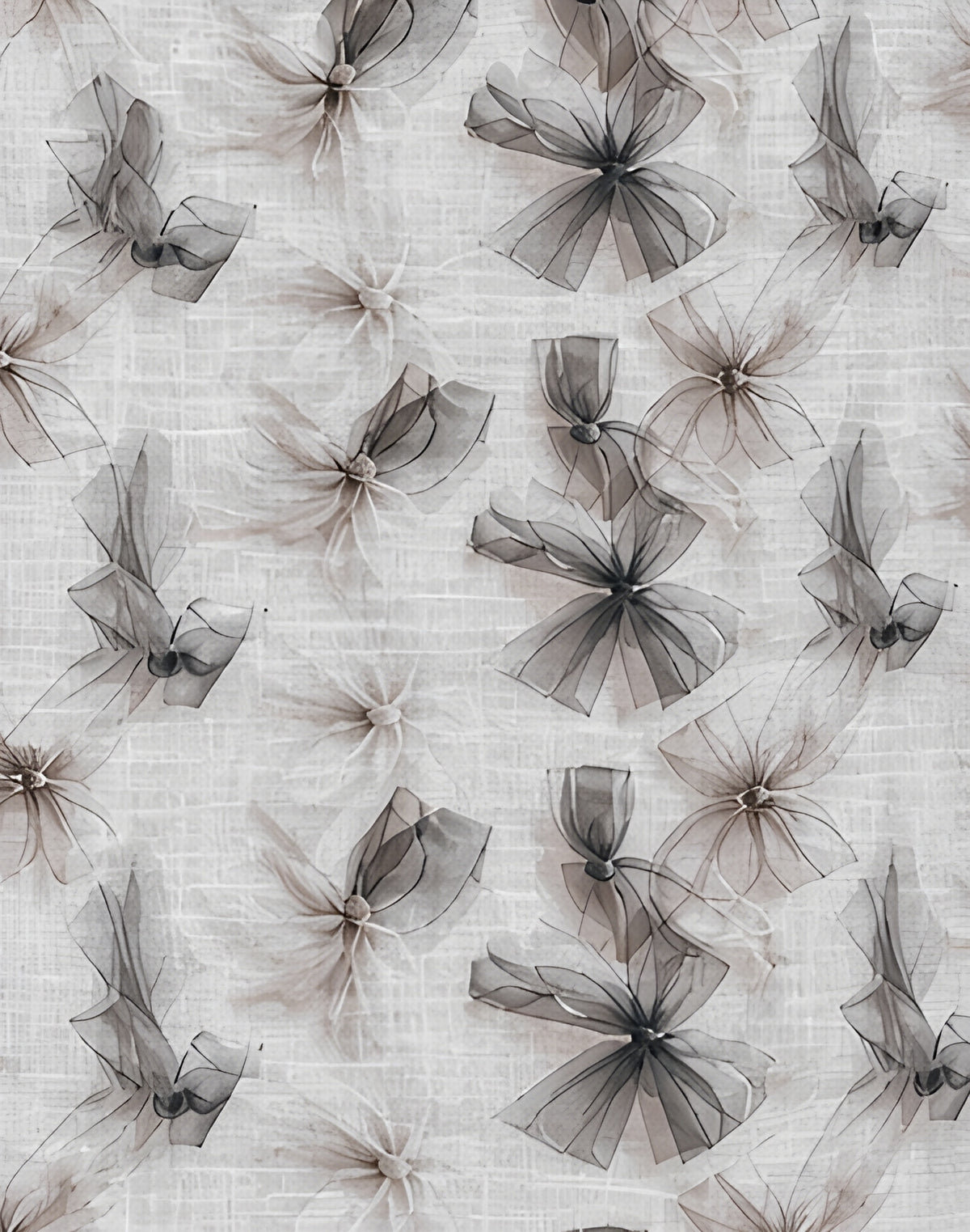 Ivory Grey Feathered Botanical poly-cotton, print close up