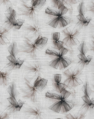 Ivory Grey Feathered Botanical poly-cotton, print close up