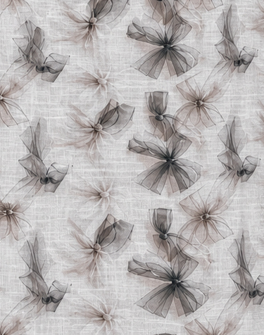 Ivory Grey Feathered Botanical poly-cotton, print close up