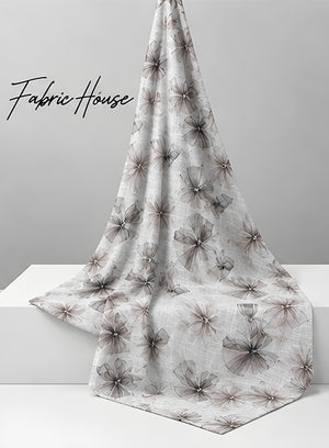Ivory Grey Feathered Botanical poly-cotton draped to show fall