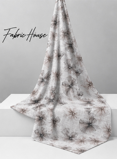 Ivory Grey Feathered Botanical poly-cotton draped to show fall