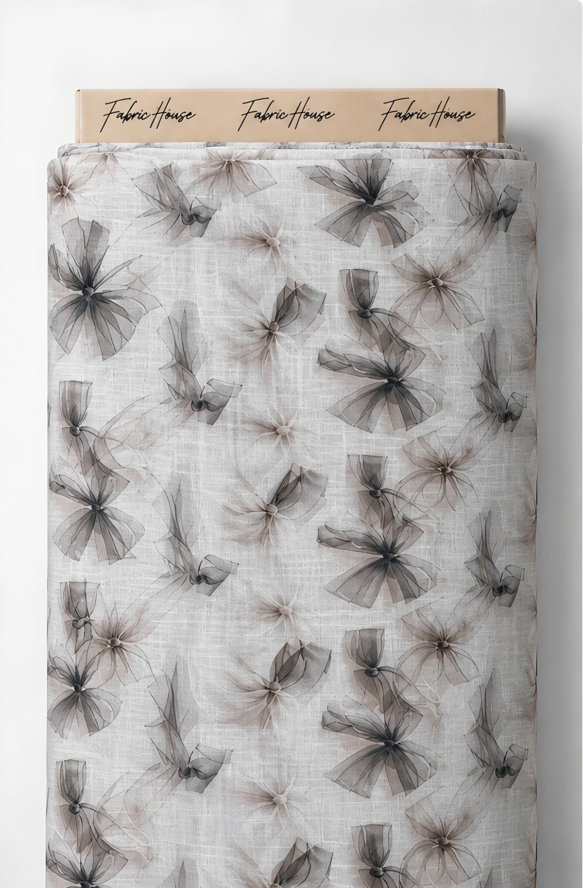 Ivory Grey Feathered Botanical poly-cotton full roll