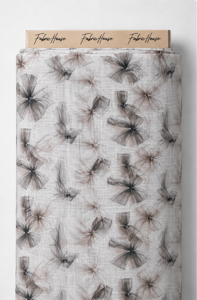 Ivory Grey Feathered Botanical poly-cotton full roll