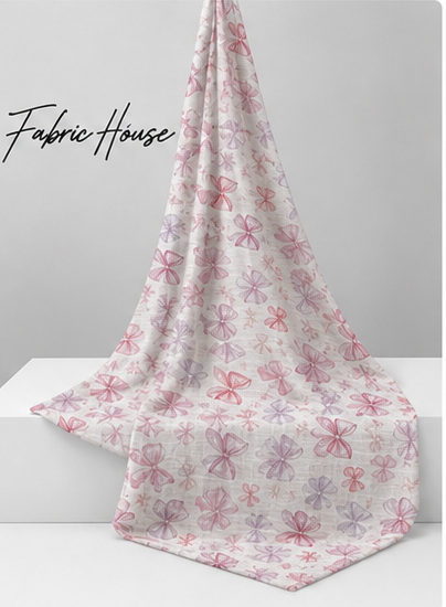 Ivory Pink Delicate Blossoms poly-cotton draped to show fall