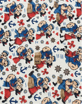 White Colorful Illustrated Motifs poly-cotton, print close up