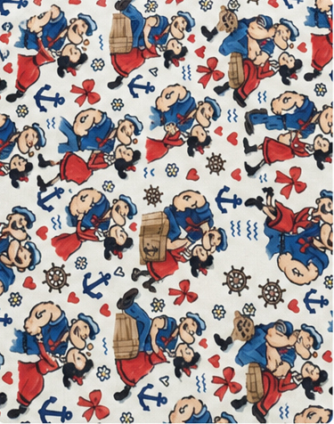 White Colorful Illustrated Motifs poly-cotton, print close up