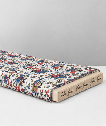 White Colorful Illustrated Motifs poly-cotton folded