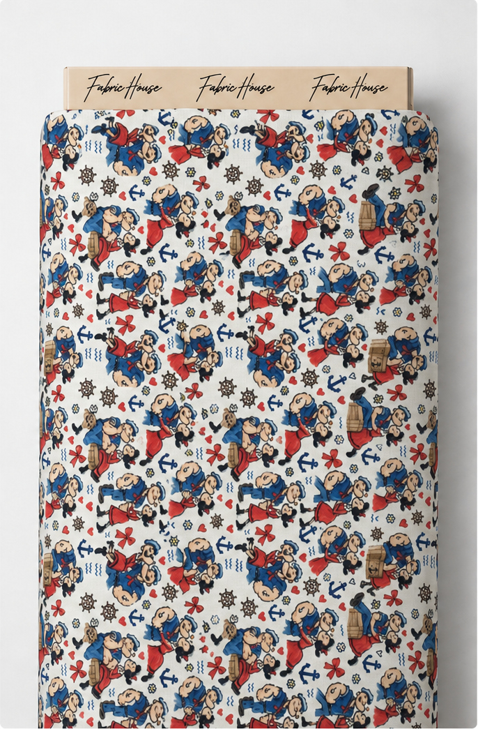 White Colorful Illustrated Motifs poly-cotton full roll