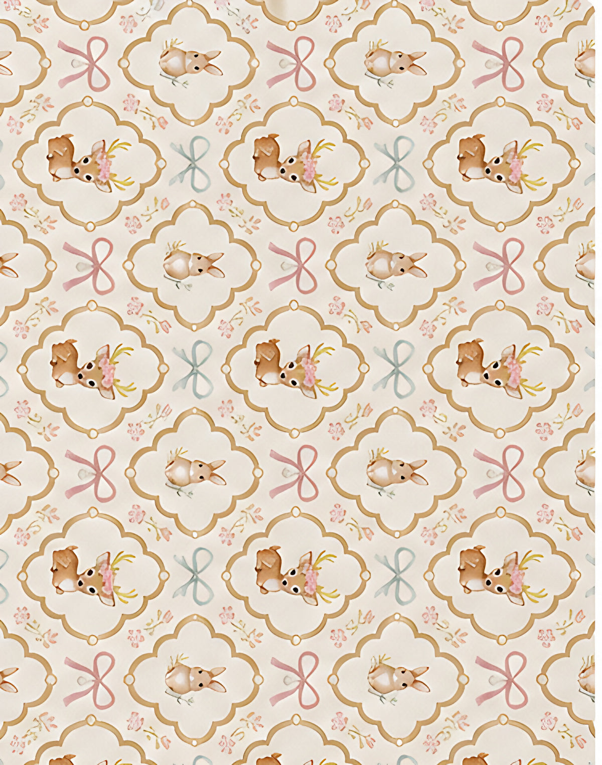 Cream Tan Vintage Ornament poly-cotton, print close up
