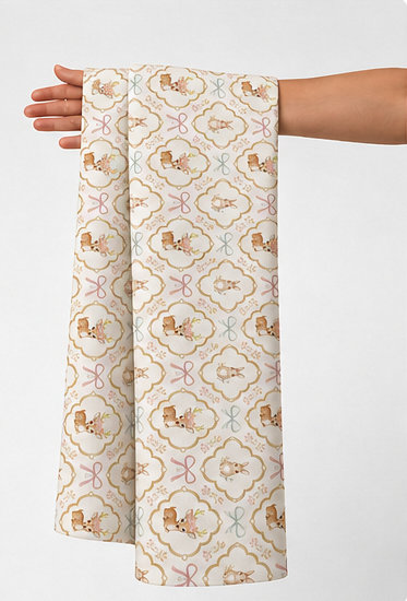 Cream Tan Vintage Ornament poly-cotton held in hand for scale