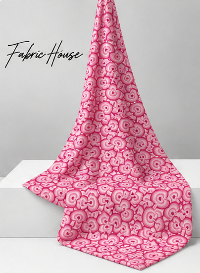Hot Pink Retro Abstract Motifs poly-cotton draped to show fall