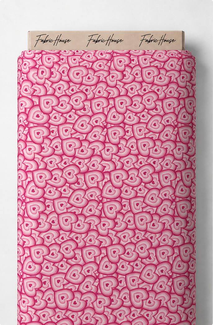Hot Pink Retro Abstract Motifs poly-cotton full roll