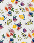 White Watercolor Fruit Garden poly-cotton, print close up