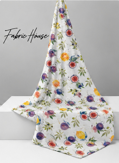 White Watercolor Fruit Garden poly-cotton draped to show fall