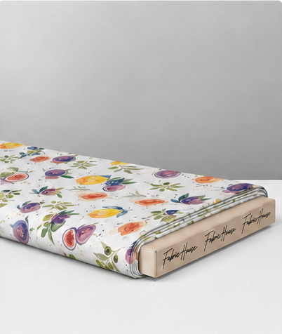 White Watercolor Fruit Garden poly-cotton folded