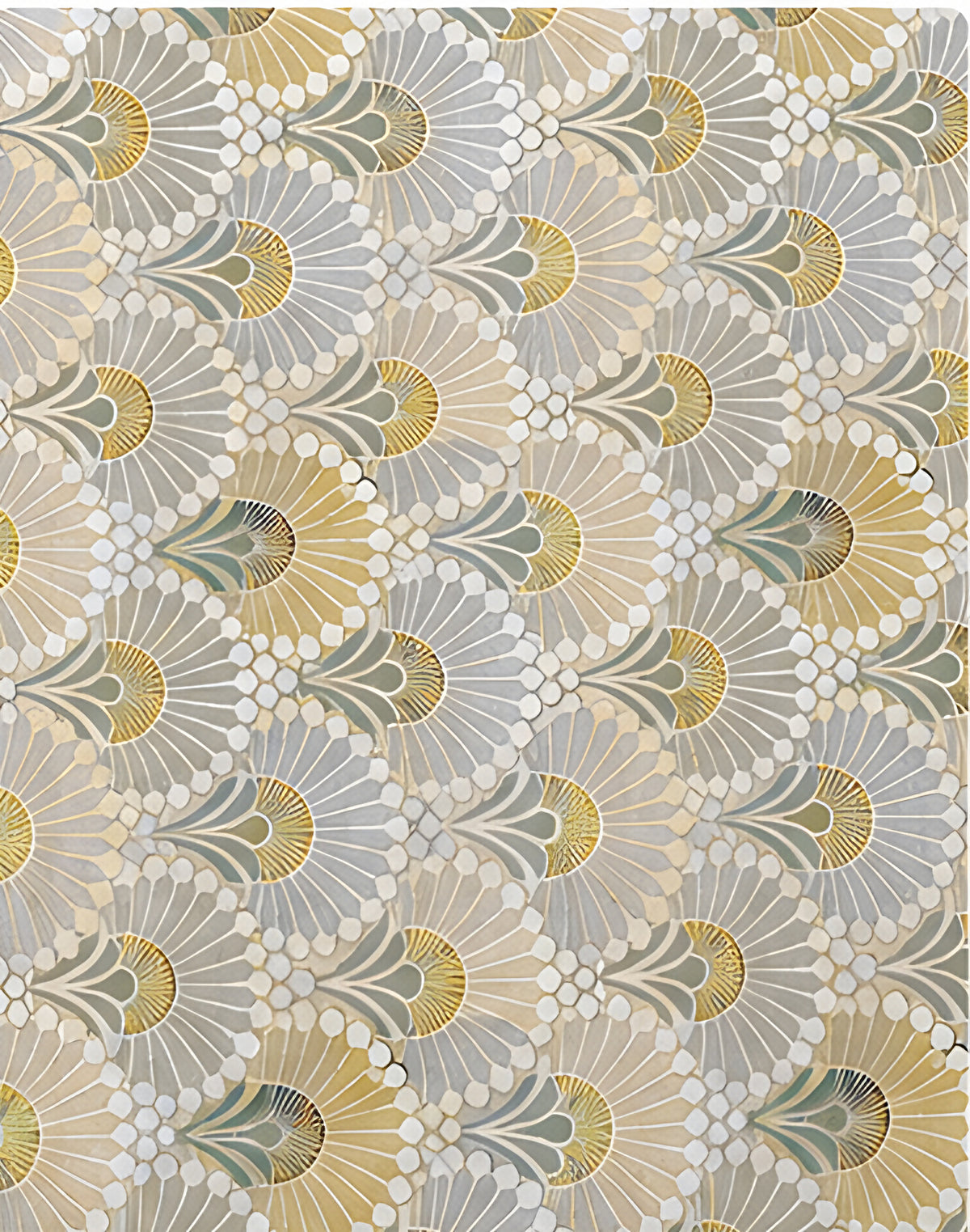 Beige Sage Scallop Pattern poly-cotton, print close up