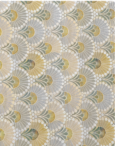 Beige Sage Scallop Pattern poly-cotton, print close up