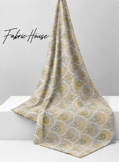 Beige Sage Scallop Pattern poly-cotton draped to show fall