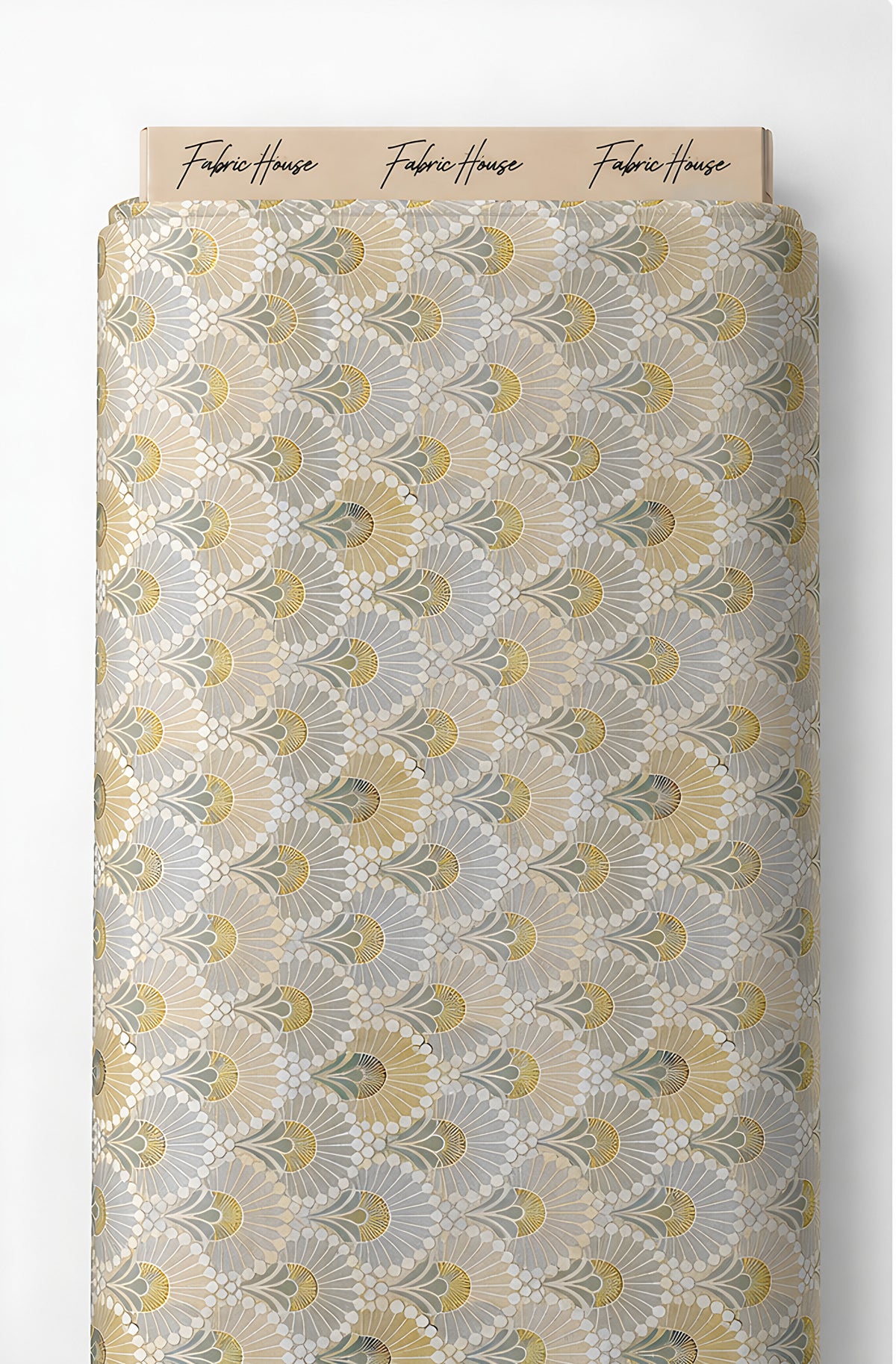 Beige Sage Scallop Pattern poly-cotton full roll