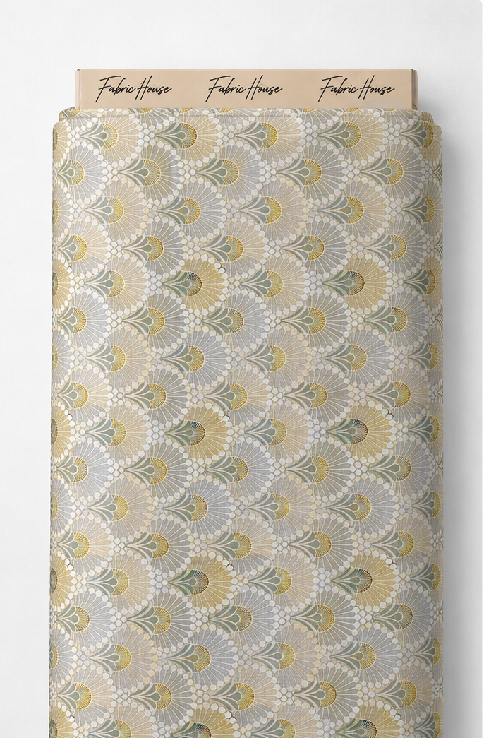 Beige Sage Scallop Pattern poly-cotton full roll