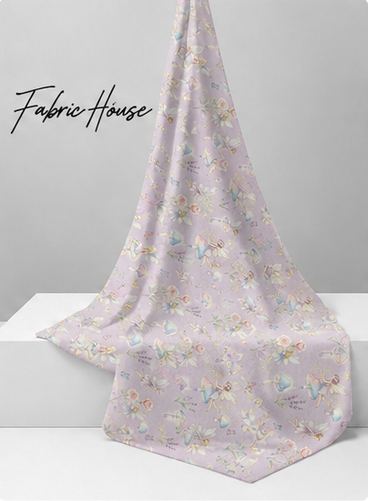 Lilac Pastel Tiny Motifs poly-cotton draped to show fall