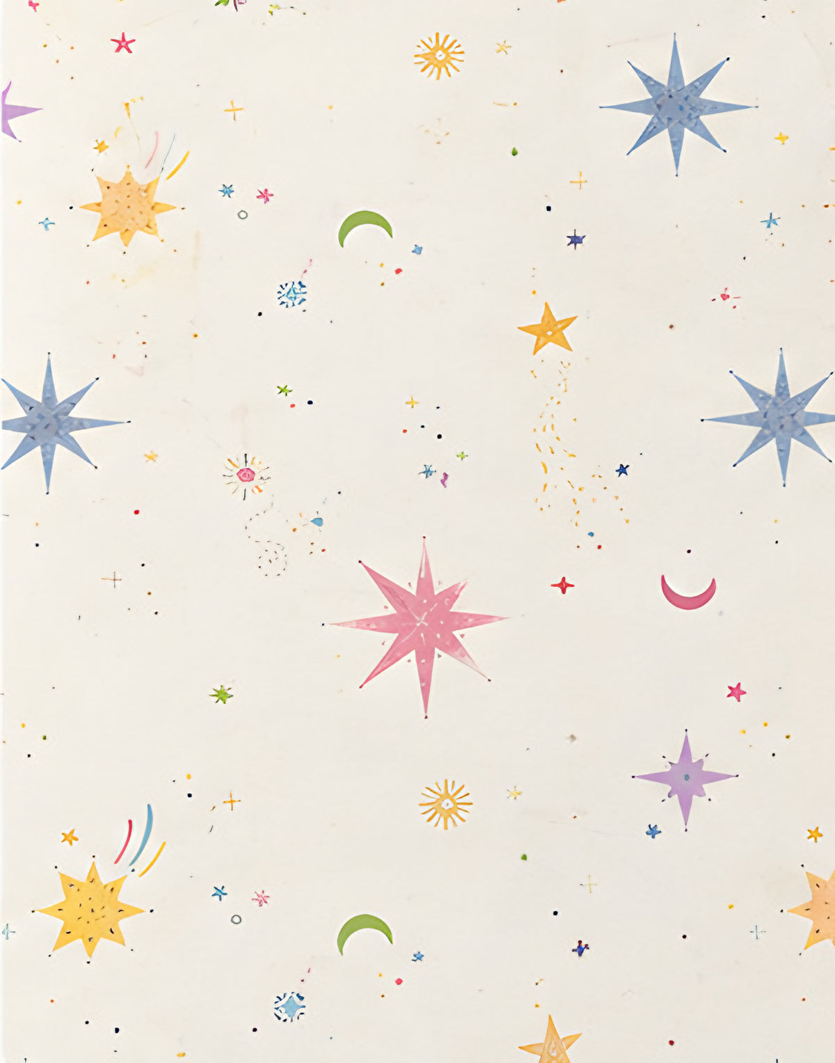 Ivory Pastel Stars and Suns poly-cotton, print close up