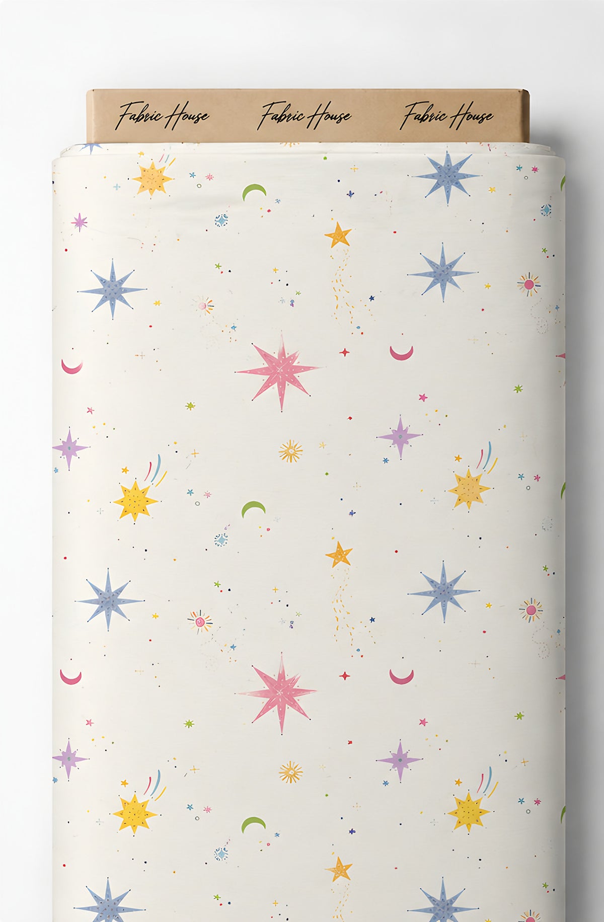 Ivory Pastel Stars and Suns poly-cotton full roll