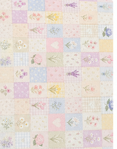 Cream Pastel Patchwork Illustrations poly-cotton, print close up