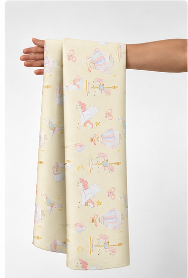 Buttercream Tiny Pastel Doodles poly-cotton held in hand for scale