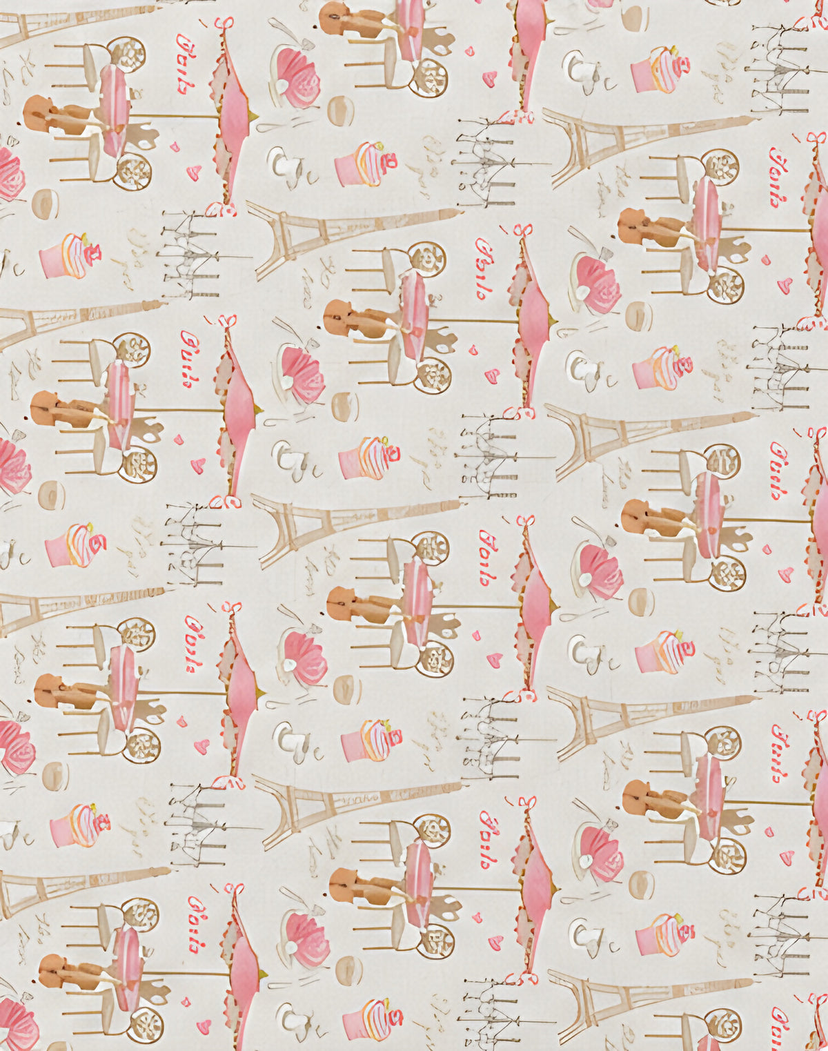 Cream Pink Illustrated Patchwork poly-cotton, print close up