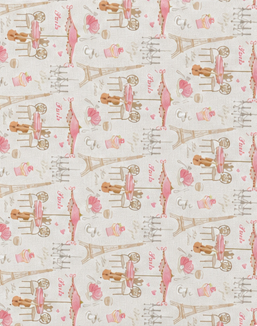 Cream Pink Illustrated Patchwork poly-cotton, print close up