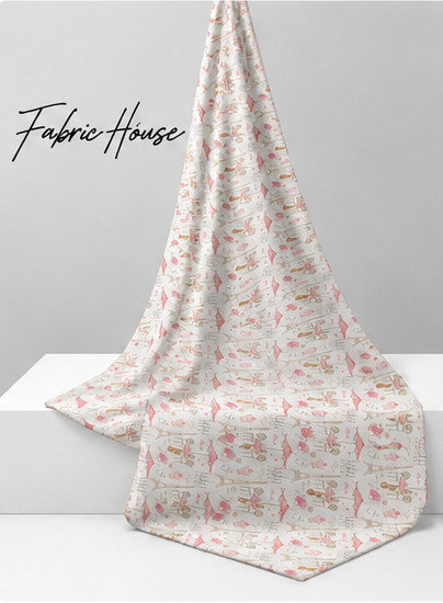 Cream Pink Illustrated Patchwork poly-cotton draped to show fall