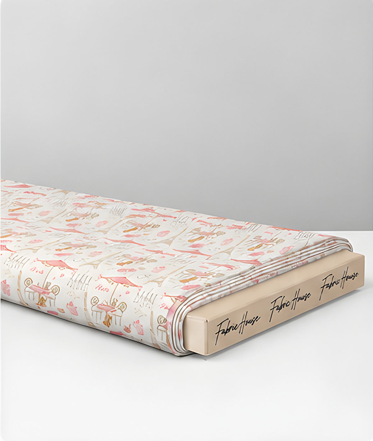 Cream Pink Illustrated Patchwork poly-cotton folded