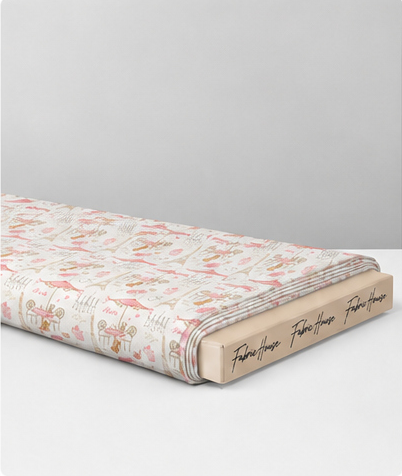 Cream Pink Illustrated Patchwork poly-cotton folded