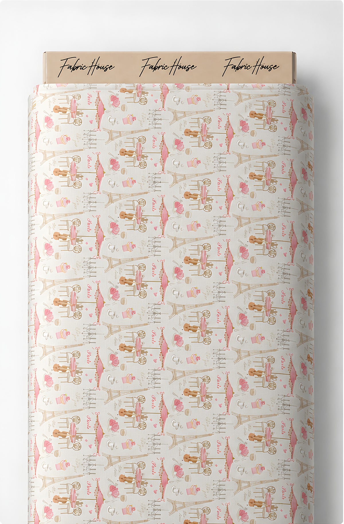 Cream Pink Illustrated Patchwork poly-cotton full roll