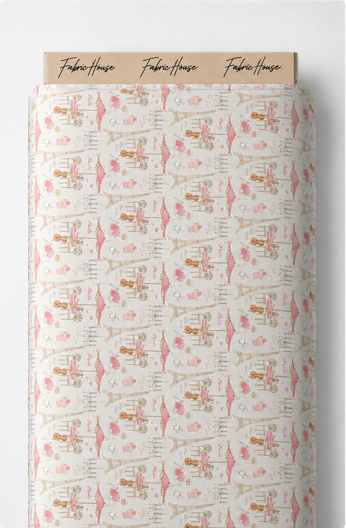 Cream Pink Illustrated Patchwork poly-cotton full roll